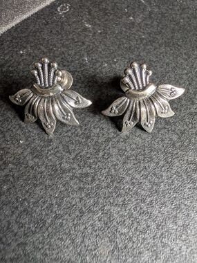 Sterling And Jewel Art Screw Back Lotus Earrings